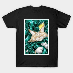 Cthulhu and Ginger Cat Friend - White Outlined Version T-Shirt